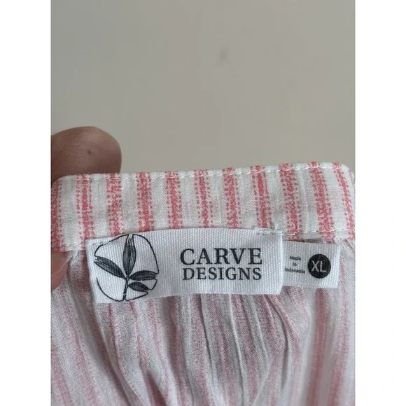 NWT Carve‎ Designs Womens XL Organic Cotton Striped Top Pink White Beach Coastal - Picture 2 of 6